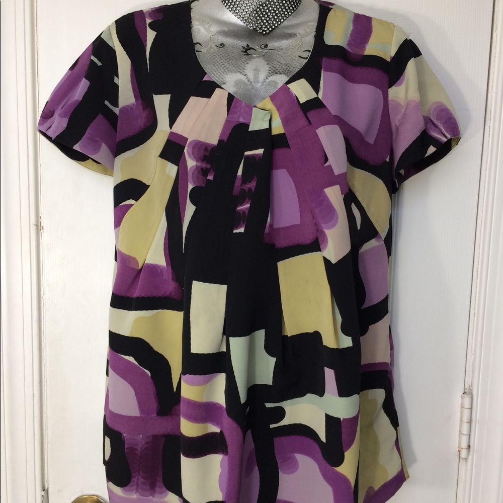 Simply Vera by Vera Wang Purple & Tan Blouse Sz M